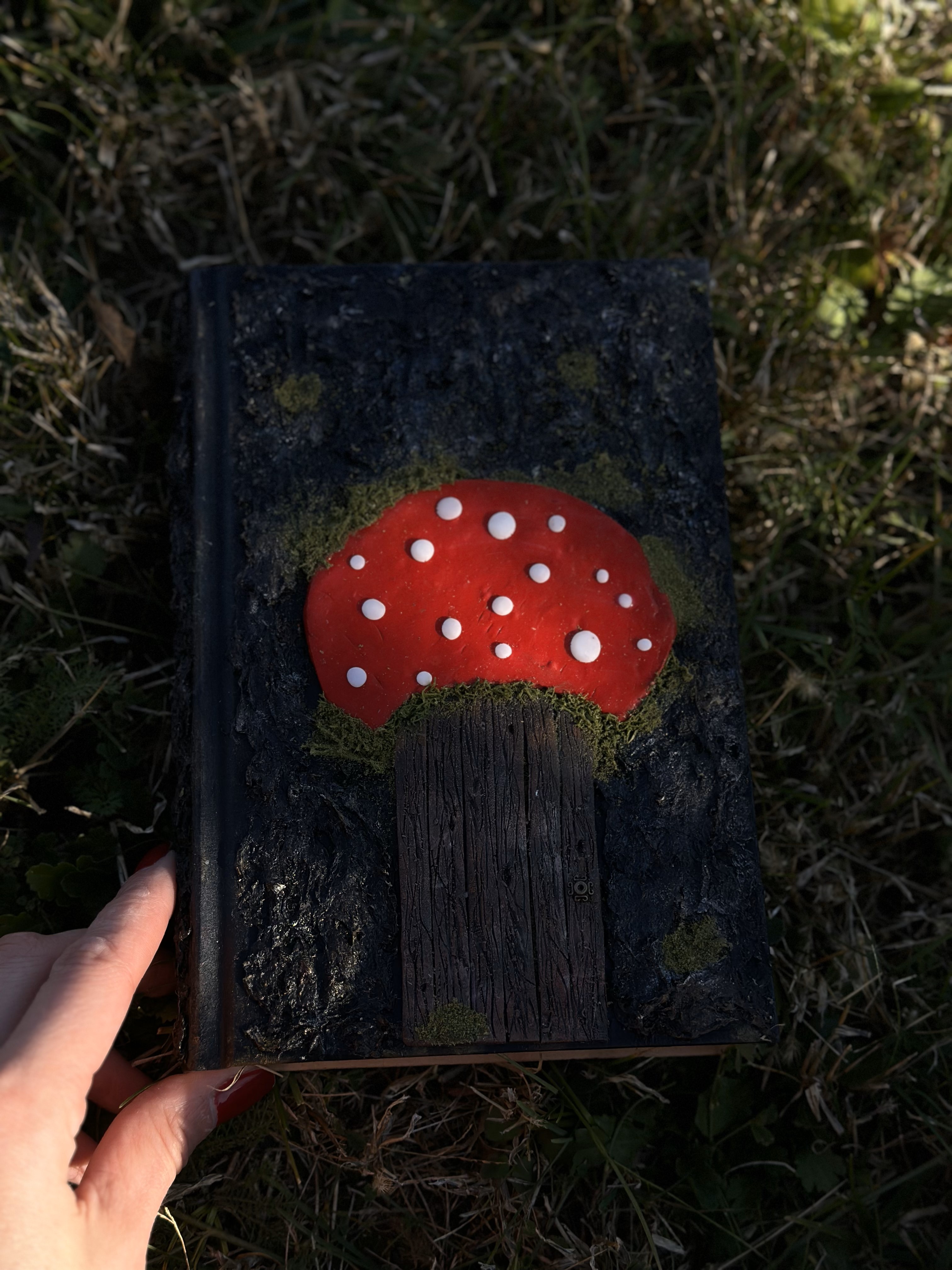 Diary with polymer clay mushroom