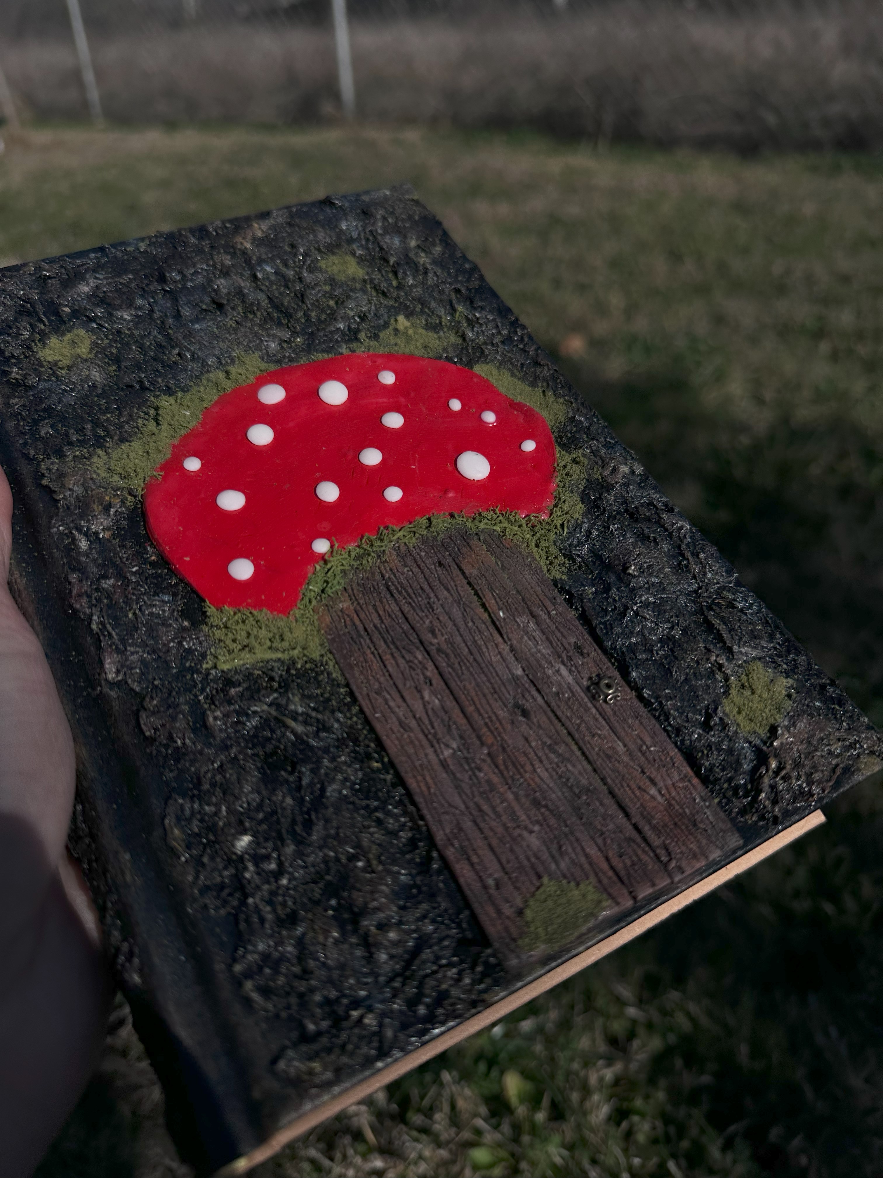 Diary with polymer clay mushroom