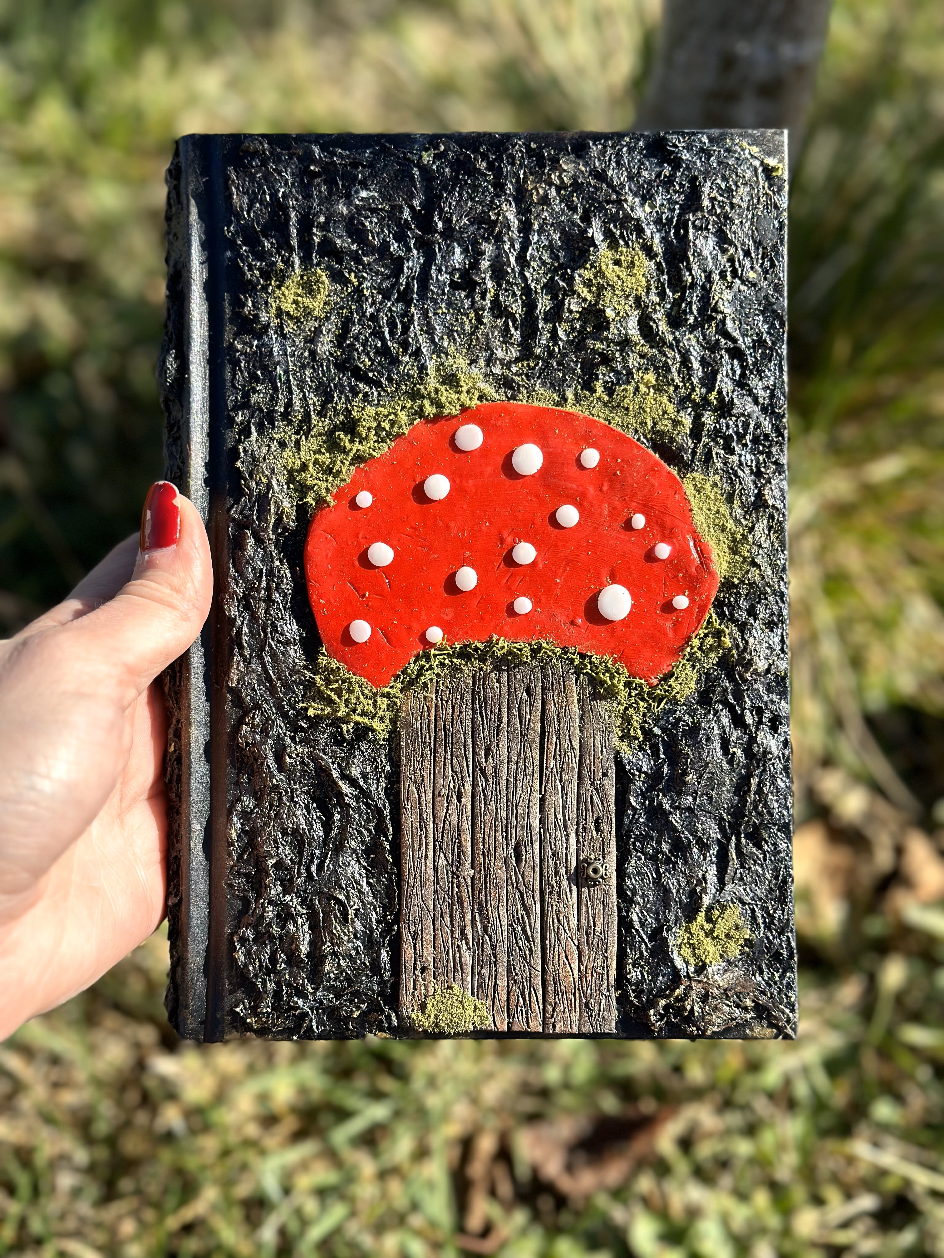 Diary with polymer clay mushroom